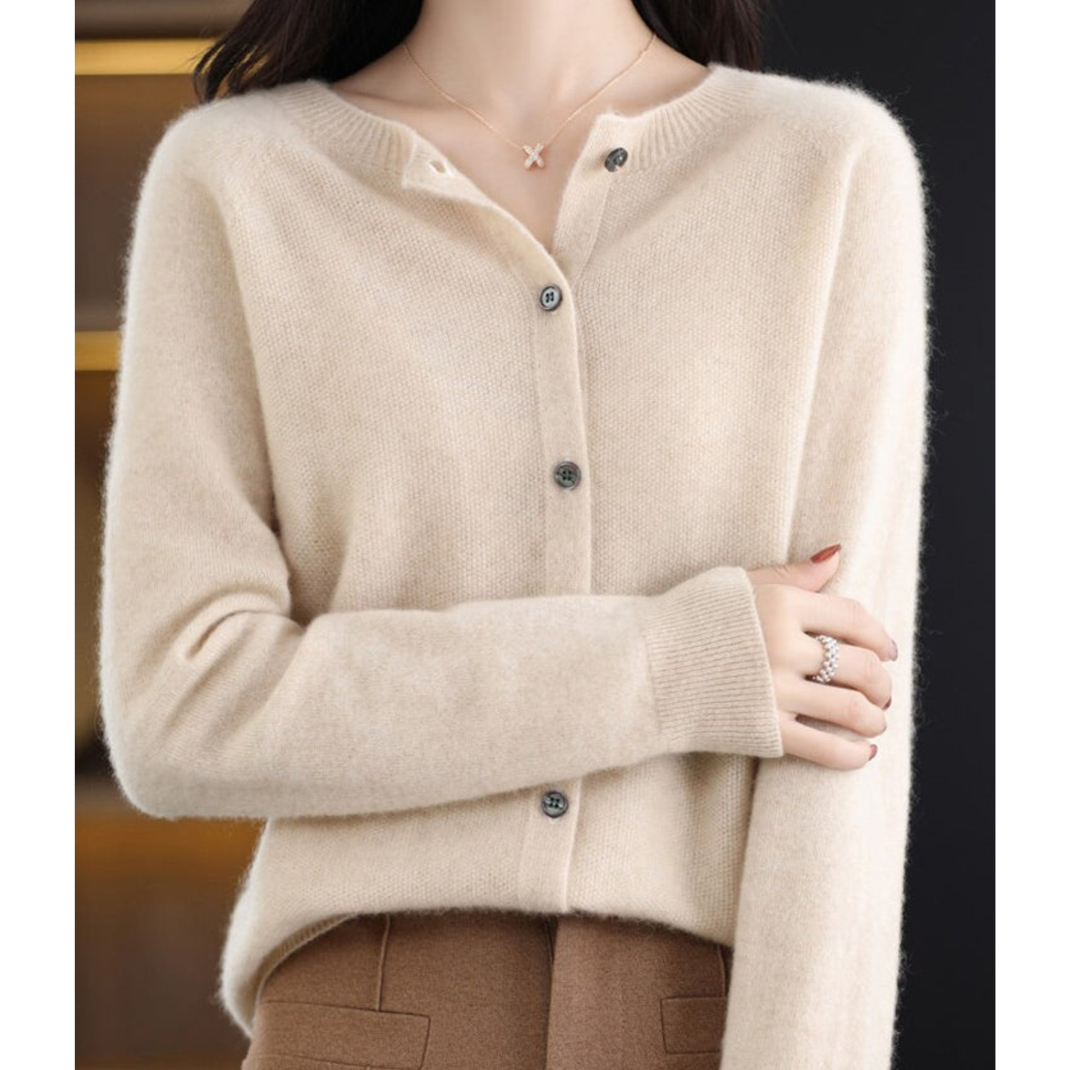 DANIELLE | Pure Merino Wolle Damen O-Hals Cardigan