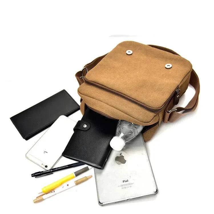 Luca | Kleine Canvas Crossbody Messenger Tasche mit mehreren Fächern