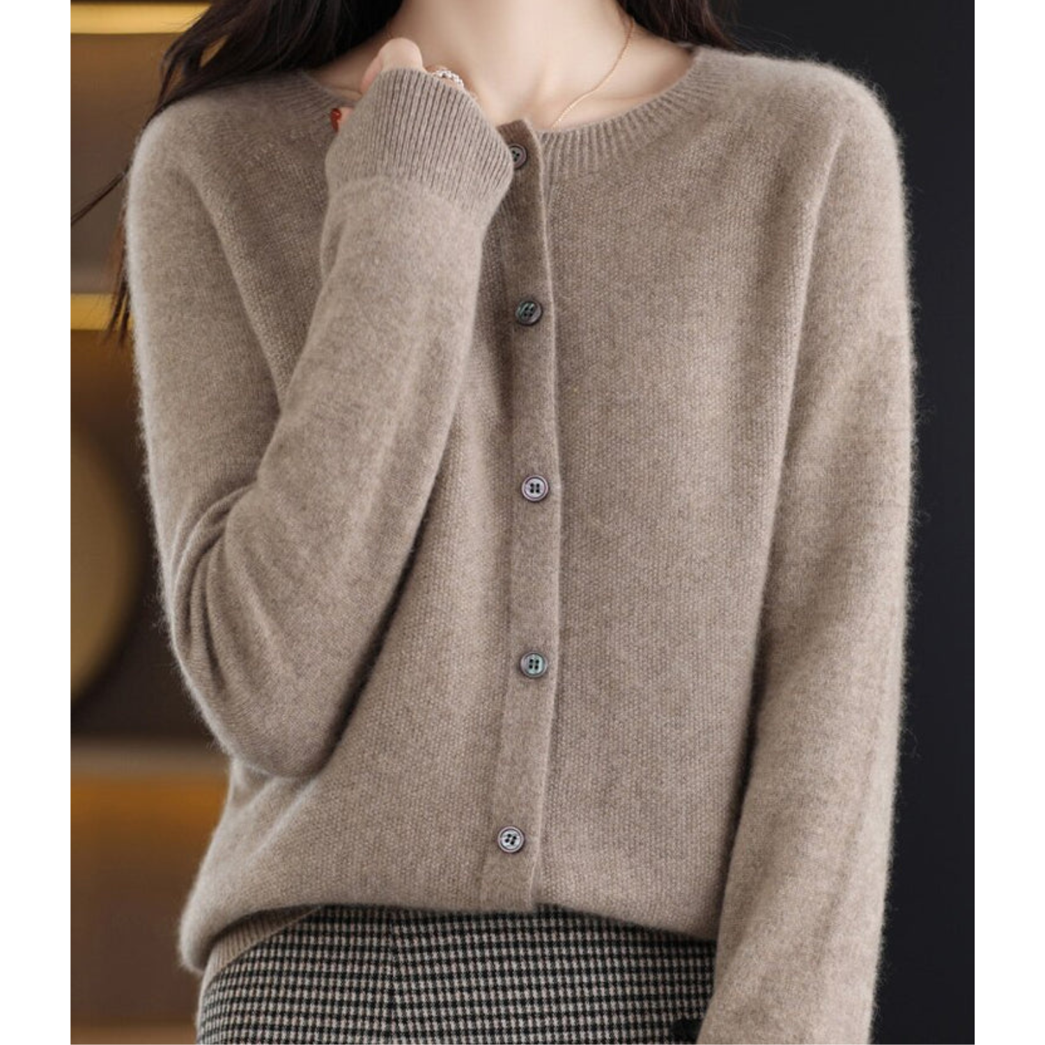 DANIELLE | Pure Merino Wolle Damen O-Hals Cardigan