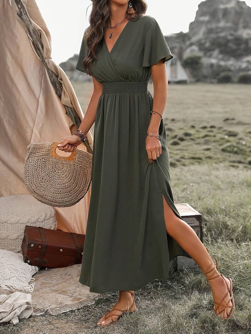 HEATHER | Elegantes V-Ausschnitt Lang Boho Kleid