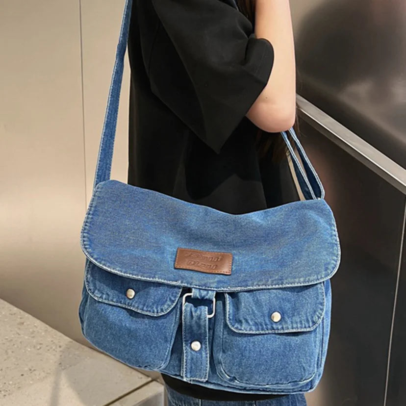 Abby | Geräumige Mehrfachtaschen Trendy Denim Umhängetasche