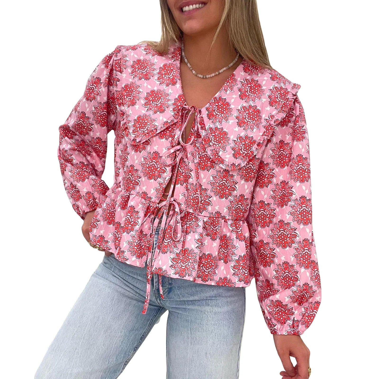 Macey | Stilvolle Langarm-Bluse mit Blumenmuster