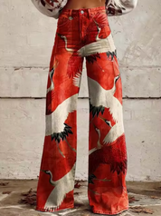 Elora | Trendy Broek met Kleurrijke Vogelprint