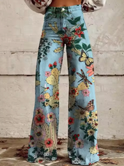 Elora | Trendy Broek met Kleurrijke Vogelprint