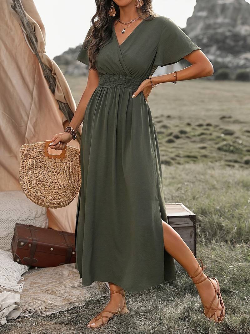 HEATHER | Elegantes V-Ausschnitt Lang Boho Kleid