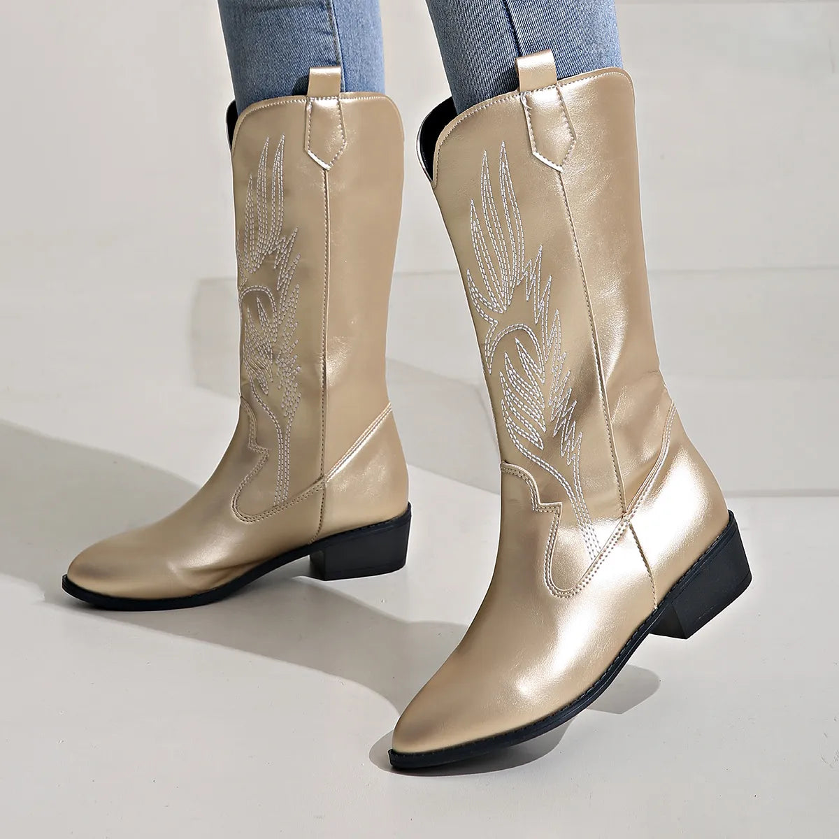 AMELIA | Stylische PU-Leder Cowboy-Stiefel mit weicher Fütterung