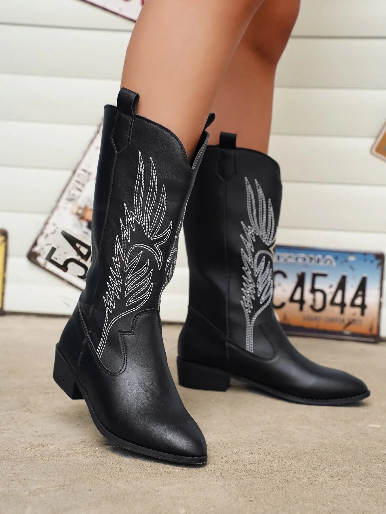 AMELIA | Stylische PU-Leder Cowboy-Stiefel mit weicher Fütterung