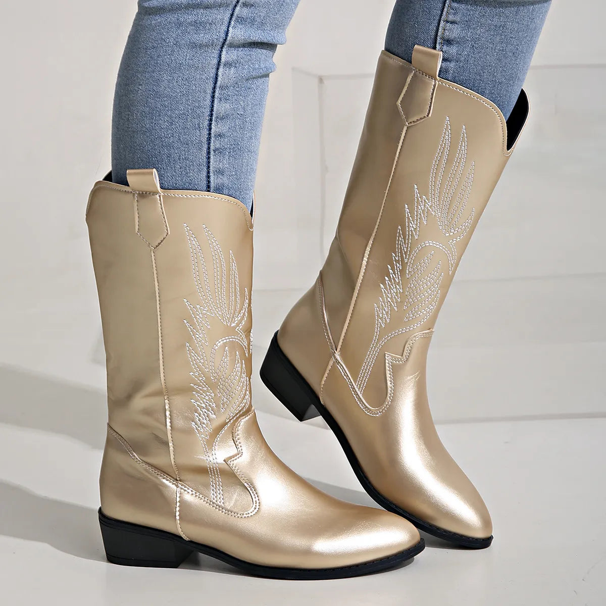 AMELIA | Stylische PU-Leder Cowboy-Stiefel mit weicher Fütterung